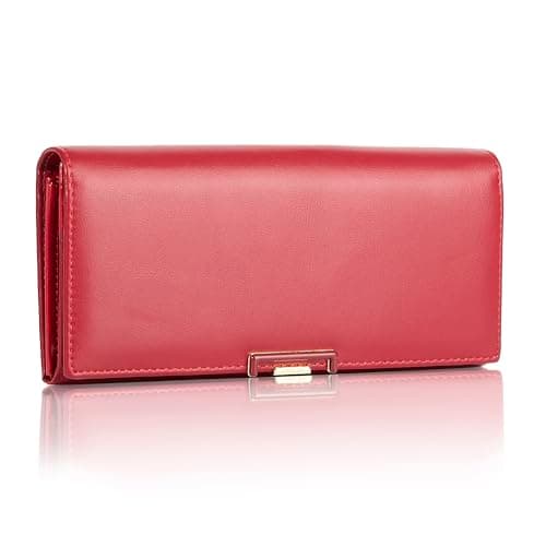 Image of Woodland Leathers Women's Vegan Leather RFID Purse - Small & Large Designer Purses for Women with Card Slots & Zip Coin Pocket Wallet, Credit Card Holder Ladies Purse (Red, Large)