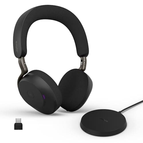 Image of Jabra Evolve3 75 On-Ear Wireless Bluetooth Headset with Mic and Wireless Charging Stand for Work, USB-C, AI Voice Call Technology, Advanced ANC, 22-Hour Battery, Microsoft Teams Certified, Black