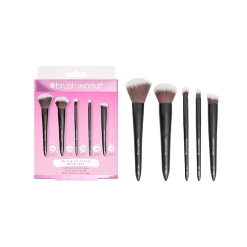 Image of Brushworks On The Go Travel Makeup Brush Set – Mini Face & Eye Brushes for Foundation, Powder & Eyeshadow - Blending, Buffing & Touch-Ups Anywhere - Vegan & Cruelty Free
