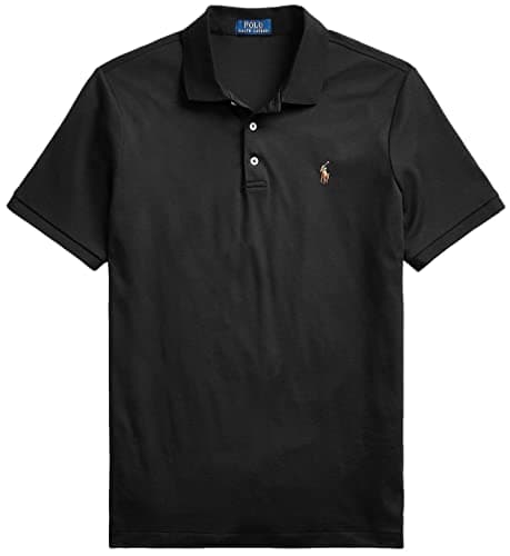 Image of Polo Ralph Lauren Men's Short Sleeve Knit Pima Polo, Polo Black with the Signature Multi-Colored Pony, Large