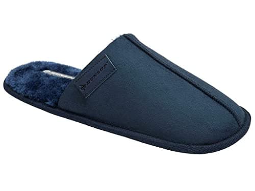 Image of DUNLOP Mens Mule Slippers Soft Faux Suede Fasux Fur Textile Comfy Cosy Slip On Warm Lining Outdoor Sole UK 7-12 (UK, Count Mule Navy, 8)