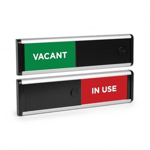 Image of ViroDisplay® Vacant/In Use Sliding Door Sign – Green/Red Edition – 214 x 60mm – Anodised Silver Profile with Black End Caps – Self-Adhesive Fixing