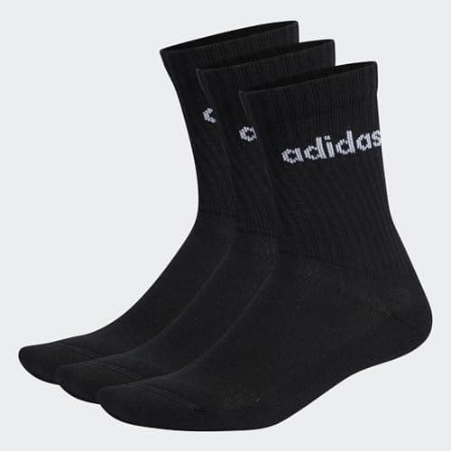 Image of adidas Unisex Linear Crew Cushioned Socks 3 Pairs, Black/White, 10.5-12.5