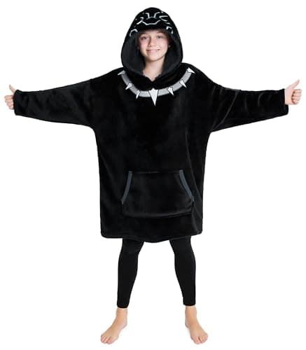 Image of Get Trend Marvel Oversized Hoodies for Kids Teens, Avengers Fleece Hoodie Blanket with Sherpa Lined Hood, Warm Superhero Gifts for Boys (Black Panther)