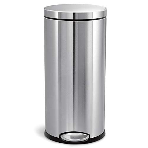 Image of simplehuman CW1810 30L Round Kitchen Pedal Bin, Strong Steel Pedal, Silent Soft Close Lid, Inner Bucket, Stay-Open Lid, Non-skid Base, Slim Profile Hinge, Fingerprint-Proof, Brushed Stainless Steel