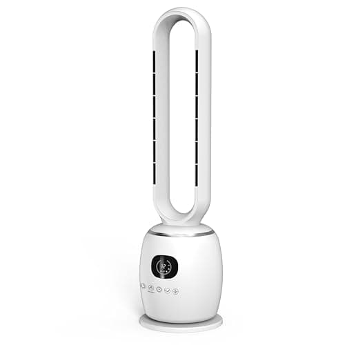Image of JSH Bladeless Hot & Cool Tower Fan Heater | 2000W Indoor Oscillating Home Room Warmth & Air Cooler | Remote Control Cold & Warm with Timer, Anti Tip & Overheat Protection