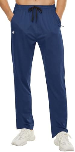 Image of YuKaiChen Mens Joggers Tracksuit Bottoms Men Jogging Bottoms Athletic Fit Gym Sports Track Pants with Zip Pockets Size L Navy