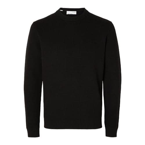 Image of SELECTED HOMME Mens Slhdane Ls Structure Crew Neck Noos Knitted Jumper, Black, M UK