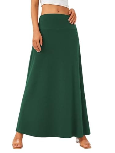 Image of Adigaber Ladies Long Skirt Elasticated Full Length Womens High Waisted Maxi Yoga Skirt Leaf Green