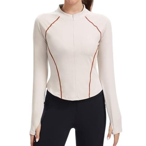 Image of Sillictor Gym Top Women Long Sleeve Running Top Womens UPF 50+ 1/4 Quarter Zip Up Sports Shirt Ladies Thermal Base Layer Tops for Ski Walking Horse Riding Golf T Shirt,Warm High Wicking 312 White M