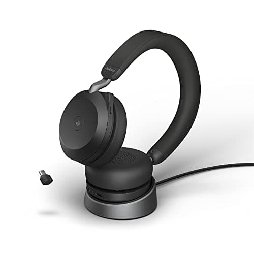 Image of Jabra Evolve2 75 Wireless PC Headset with Charging Dock and 8-Mic Technology - Dual Foam Stereo Headphones with Advanced Active Noise Cancellation, USB-C Bluetooth Adapter and MS Compatibility - Black