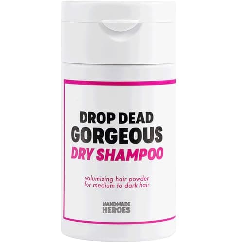 Image of Drop Dead Gorgeous Non Aerosol Dry Shampoo Volume Powder by Handmade Heroes | 1.8oz | 100% Natural and Vegan, Sustainable and Aerosol Free | For Medium and Dark Hair Brunette | Suitable for Air Travel