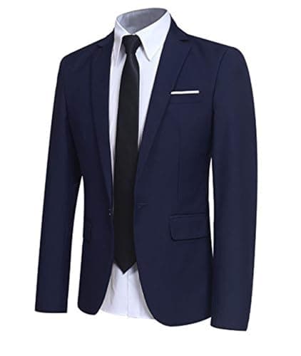 Image of Allthemen Mens One Button Slim Fit Suit Jacket Single Breasted Navy(Size: XL)