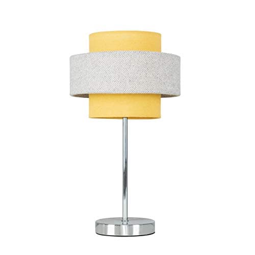 Image of MiniSun | Modern Polished Chrome Touch Table Lamp with a Mustard and Grey Herringbone Shade | Table Lamps, Home Décor & Improvement Essential