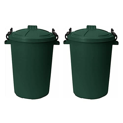 Image of 𝗦𝗲𝘁 𝗼𝗳 𝟮 x 50L Litre Large Heavy-Duty Weather Resistant Plastic Dustbin Refuse Bin Trash Can Garbage Bin with 2 Clip Locking Lid for Indoor Outdoor Storage Container of Animal Feed (Dark Green)