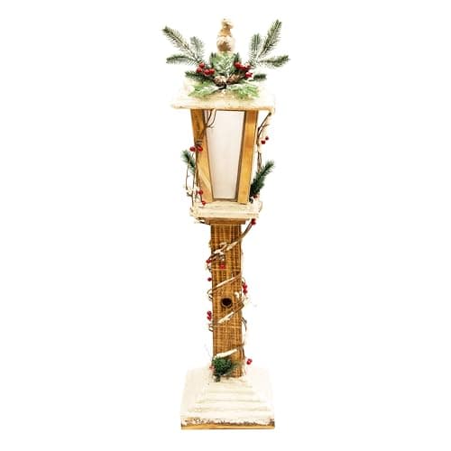 Image of SHATCHI 85cm Battery Operated Wooden Lamppost Warm White Rotating Star LEDs Snow Covered Lantern Indoor Christmas Decorations