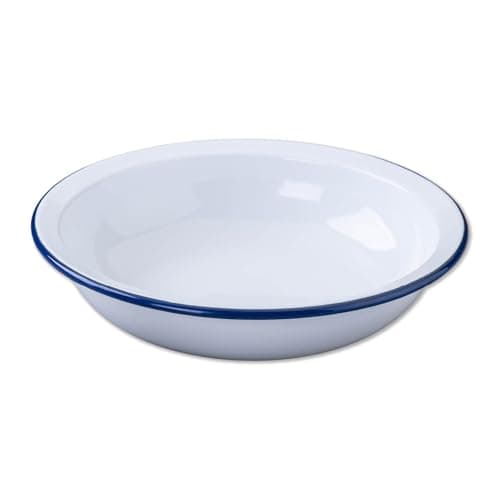 Image of Zenker Enamel Round Pie Dish, Vintage Design, Suitable for Oven and Stove, Dishwasher Safe, Oven Tray, Enamel Cookware, Traditional Pie Tin, 25x25x5cm Colour, White and Blue