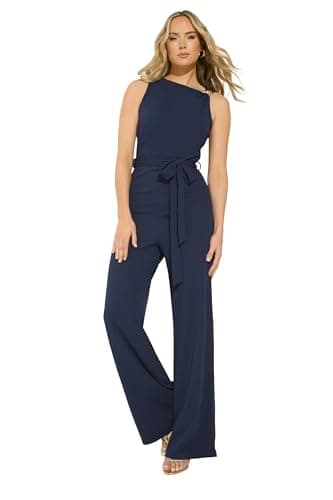 Image of Long Tall Sally - Lts Tall Blue Belted Wide Leg Jumpsuit - Women's