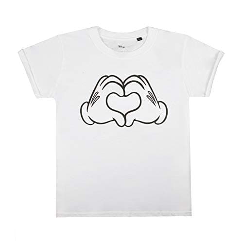 Image of Disney Girl's Mickey Mouse Love Hands T Shirt, White (White White), 9-10 Years UK