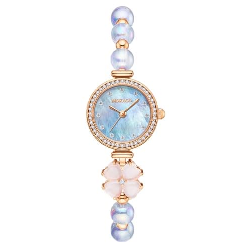 Image of BIEWO Women Watches Bracelet Diamond Watch for Ladies Female Pearl Rose Gold Fashion Luxury Analog Quartz Casual Girls Wife Gifts Wrist Watch for Women (Rose Golden Blue)