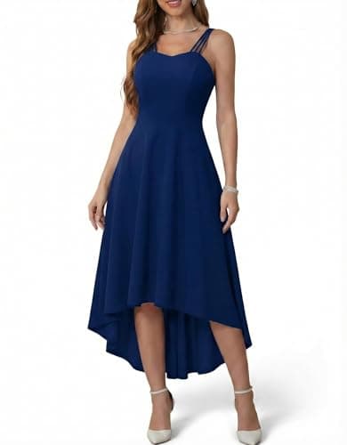 Image of DRESSTELLS Women's Cocktail Dresses Wedding Guest High Low Dress Straps Bridesmaid Party Dresses for Women UK Navy S