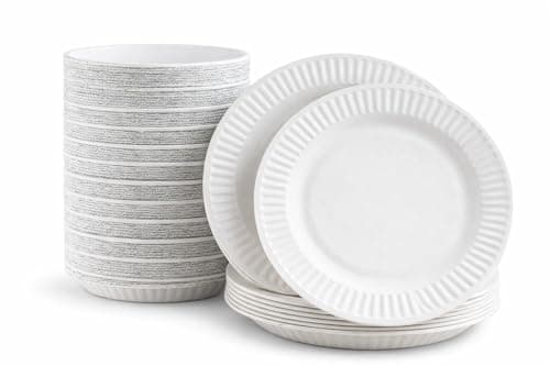 Image of 1ABOVE 35 Pack of 7-inch Disposable Paper Plates, 18cm White Paper Plates Perfect for Everyday Use, Ideal for BBQ's, Parties and Events