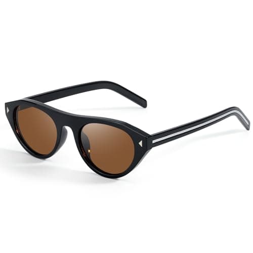 Image of TJUTR Oval Cat Eye Sunglasses for Women, 90s Trendy Retro Oval Sunglasses, Cateye Frame with UV Protection for Driving Travel