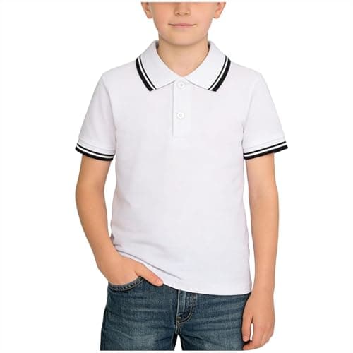 Image of Black Boy's Short-Sleeve Active Performance Polo Shirts School Polo Shirt Children Girls Plain School Uniform Summer Tee Tops 5-6 Years