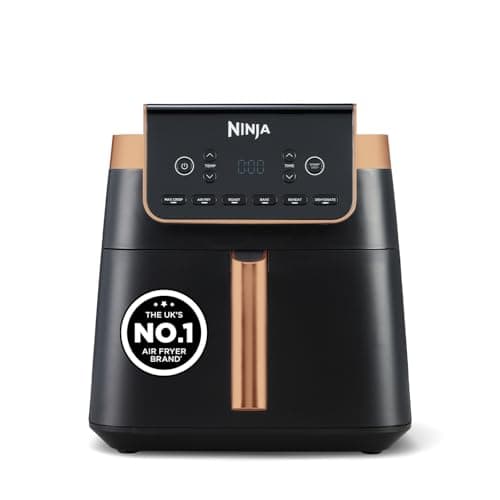 Image of Ninja Air Fryer MAX PRO, 6.2L, Uses No Oil, Large Square Single Drawer, Roast, Bake, Air Fry, Family Size, Non-Stick, Dishwasher Safe Basket & Crisper Plate, Silicone Tongs, Black & Copper, AF180UKCP