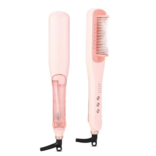 Image of AraSyleon Steam Straightener Brush, Hair Straightening Brush 5 Settings (150-210℃), Fast Heating, Steam Hydrates and Smooths Frizz in one Pass, Professional Salon at Home (UK Plug), Pink