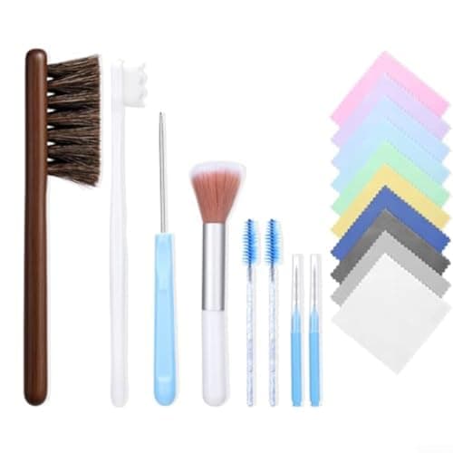 Image of 18-Piece Jewellery Cleaning Kit with 10 Polishing Cloths, Horsehair Brush, Hole Brushes and Detailing Tools for Gold, Silver, Rings and Earrings, Deep Clean