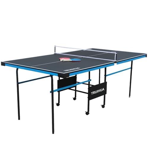Image of 7FT Table Tennis Table Indoor Junior Compact Folding Ping Pong Table Outdoor with Ping Pong Racket and Net 210x117x76CM
