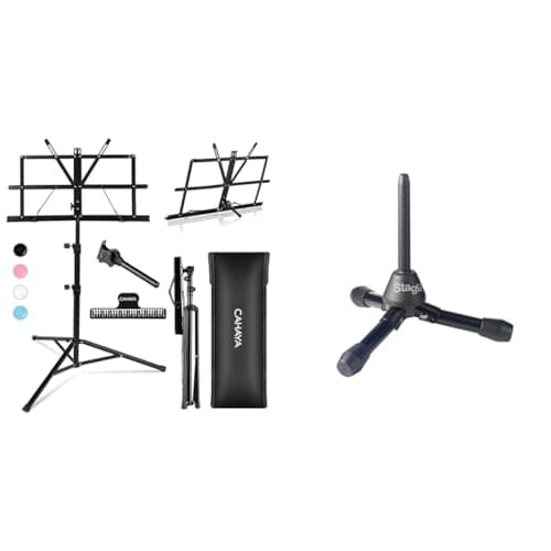 Image of CAHAYA Sheet Music Stand Metal Portable with Carrying Bag, Music Book Clip, Portable Podium Stand, Laptop Stand Black & Stagg WIS-A45 Foldable Stand for Flute or Clarinet