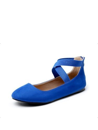 Image of DREAM PAIRS Womens Ballerina Flat Fashion Elastic Ankle Straps Cross Strap Round Toe Comfy Ballet Pumps Dolly Shoes,Size 9,Royal/Blue,Sole_Stretchy