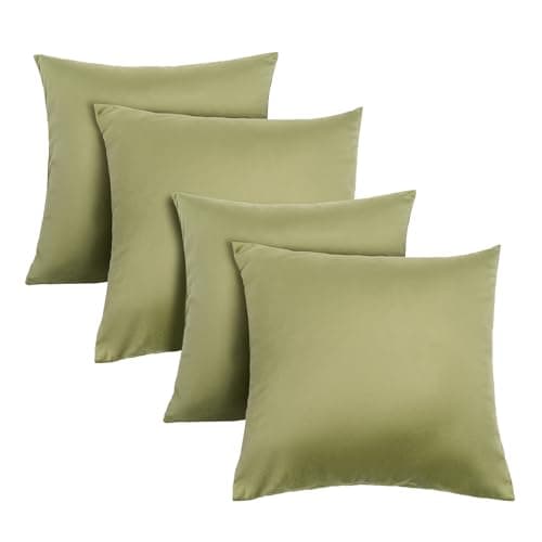 Image of OHS Cushion Covers 45 x 45 Set of 4, Super Soft Matte Velvet Cushion Covers Decorative Square Throw Pillow Cover with Invisible Home Decoration for Sofa Bedroom Living Room, Olive Green
