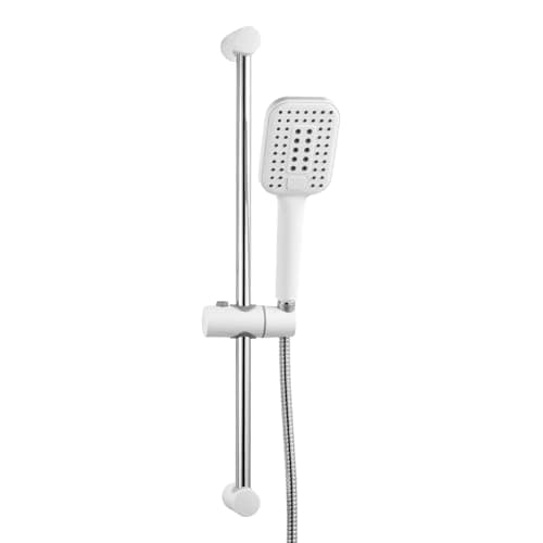 Image of OFFO Shower Riser Kit, Shower Slide Bar with 3 Modes Square Shower Head, 1.6m Stainless Steel Hose,Adjustable 60cm Riser Rail and Handheld Showerhead,White