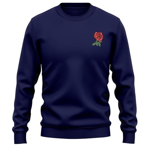 Image of Purple Print House Embroidered England Rose Sweatshirt For Men English Emblem St Georges Rugby Country Him Jumper, XL, Navy