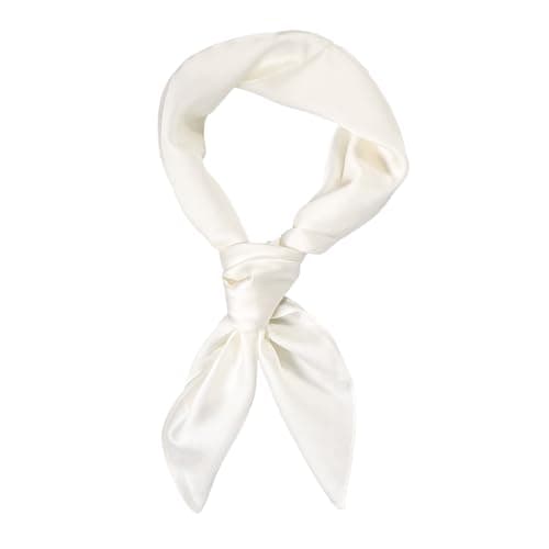 Image of Bliceon Square Satin Silk Scarf, Women Plain Neck Bandanas, 50s Retro Women Lightweight Scarf, Large Square Satin Headscarves, White Accessories for Womens (70x70cm)