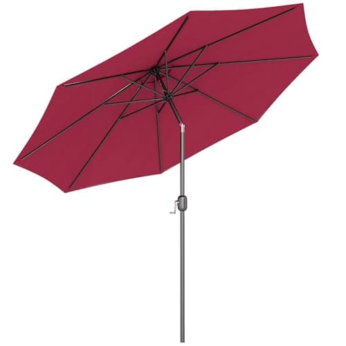 Image of Outsunny 3(m) Garden Parasol Umbrellas, Outdoor Sun Shade with 8 Ribs, Tilt and Crank Handle for Balcony, Bench, Garden, Wine Red