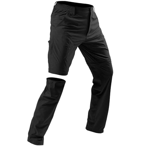 Image of Peysuck Men’s Hiking Walking Trousers, Convertible Cargo Work Trousers Lightweight Safari Zip Off Quick Dry Outdoor Travel Fishing Pants Black