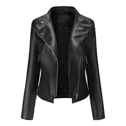 Image of YYNUDA Leather Jacket Women Zip Up Biker Moto Jacket Short Bomber Jacket Motorcycle Jacket Outwear Coat Black L