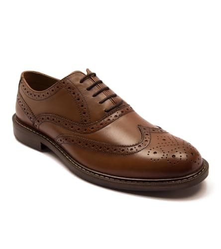 Image of Thomas Crick 'Waldew' Men’s Leather Brogue Shoes | Formal Lace‑Up Wingtip Oxford Shoes | Comfortable, Durable, Stylish for Classic Formal & Smart Casual Tan