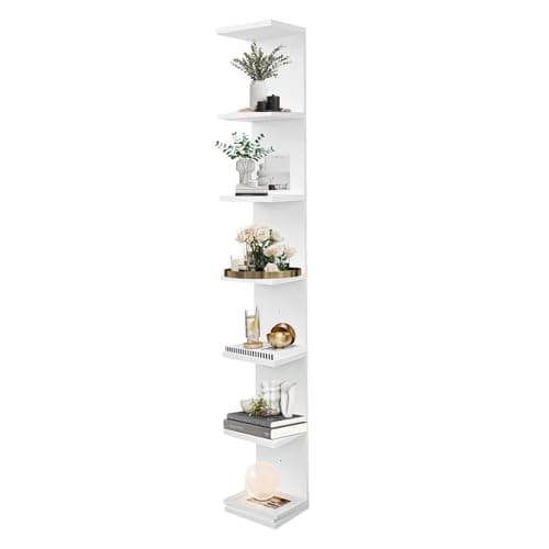 Image of FURAOMEILI 7 Tier Wall Shelf Unit,Vertical Column Floating Storage Home Decor Organizer,White Lack Wall Shelf for Bedroom,Living Room,Office Decor(1 Pack)