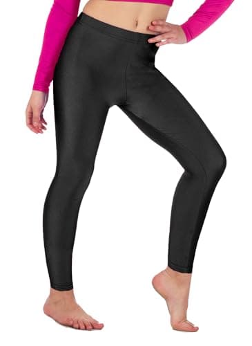 Image of Re Tech UK - Girls' Shiny Stretchy Dance & Gymnastics Leggings – Footless - Elastic Lycra Sportswear for Kids - Great for Gymnastic Outfits - Many Colours to Choose (3-4 Years, Black)