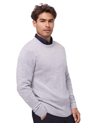 Image of DANISH ENDURANCE Merino Wool Jumper Cashmere Blend, Premium Knit Crew Neck Pullover, Luxuriously Soft, for Men Light Grey Melange M