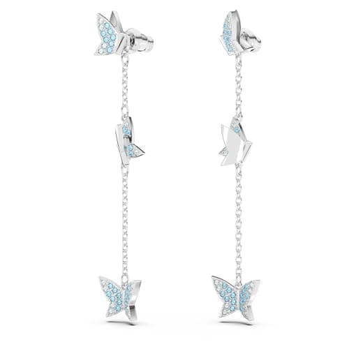 Image of Swarovski Lilia drop earrings, Butterfly, Blue, Rhodium plated
