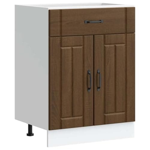 Image of vidaXL Kitchen Base Cabinet - Engineered Wood, Brown Oak, 60x46x81.5 cm, Modern Storage Cabinet with Adjustable Feet for Kitchen/Dining Room