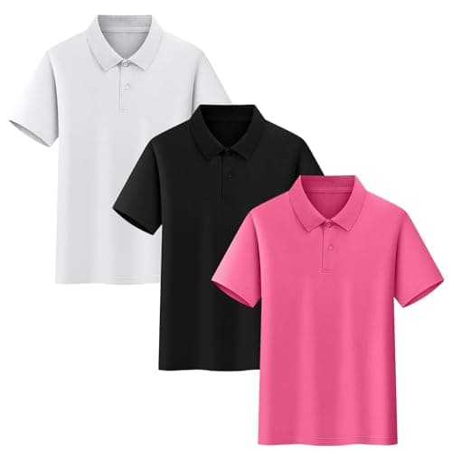 Image of duxyoz Pink 3 Pack Unisex Polo Kids Boys Girls Short Sleeve Pique Polo School Uniform Summer Casual Polos T Shirts Plain Solid Cotton Tees Tops Standard Fit Active Performance Golf 12-13 Years