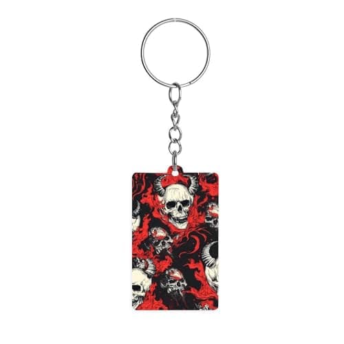 Image of Evil Demon Skull with Flames Personalised Keychain Car Keyring with Acrylic Pendant for Wallet Backpack
