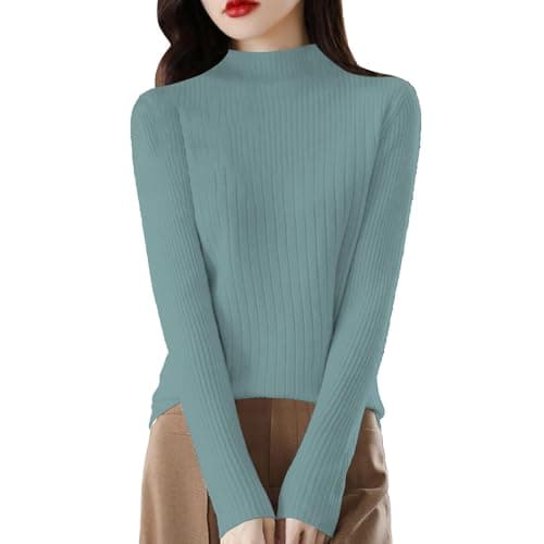 Image of Cocila Women's Spring Solid Color Semi High Neck Pullover Long Sleeved Base Knit Sweater with Underneath Clothes for Women (Mint Green, XXL) Ladies Zip Up Hoodies Womens Hoodie Zipped Cardigan